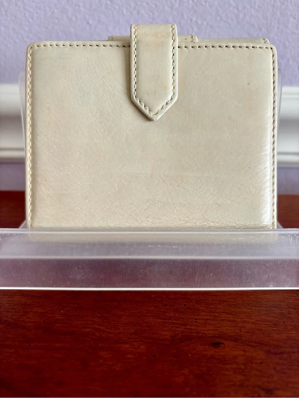 Christian Dior Vintage Cream Leather Bifold Wallet CD Logo Compact Wallet w/ Box